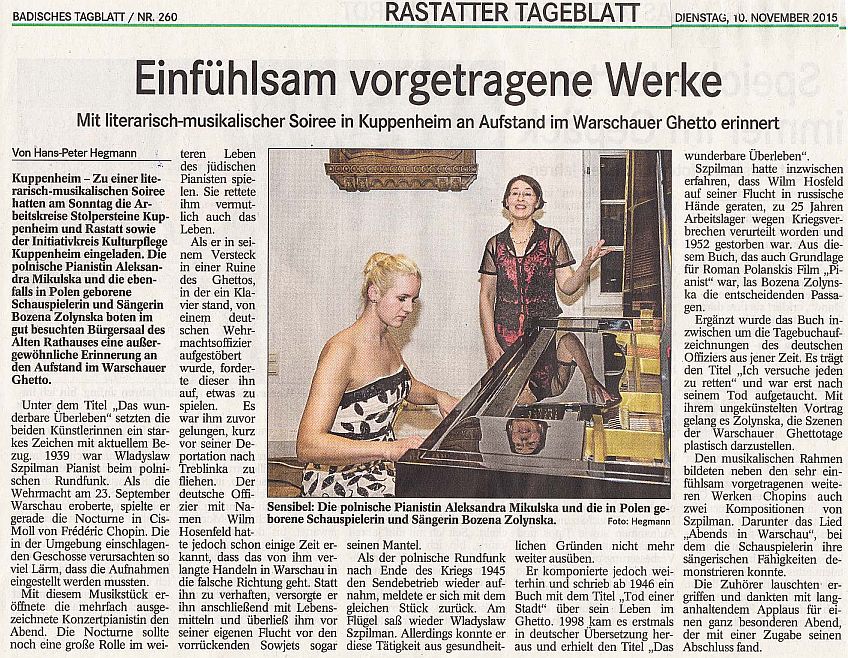 Badisches Tagblatt, Artikel vom 10.11.2015